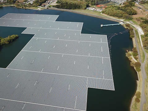 In land-scarce Southeast Asia, solar power panels float on water