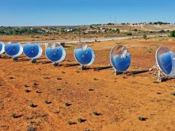 Solar Thermal Power Station with parabolic dish reflectors in outback Australia
