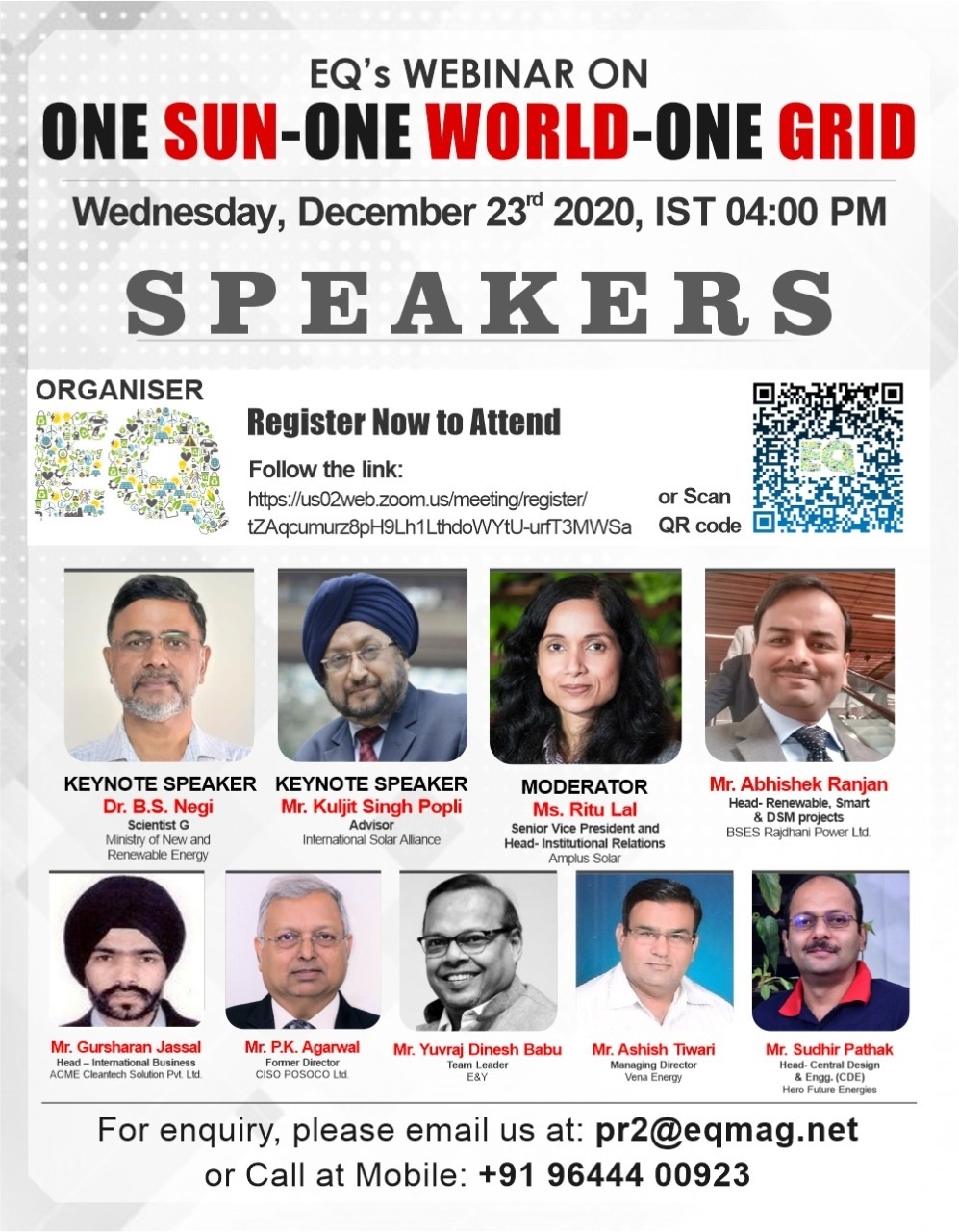 EQ Webinar on One Sun One World One Grid on Wednesday December 23rd from 04:00 PM Onwards….Register Now !!!