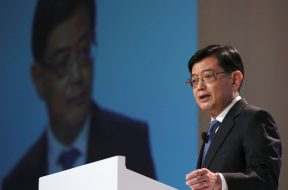 Singapore’s Finance Minister Heng Swee Keat speaks at a UBS client conference in Singapore