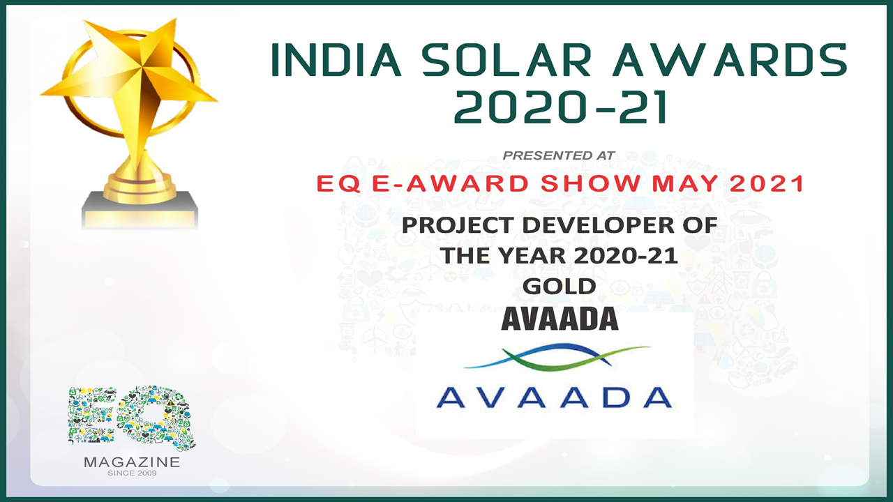 Avaada Energy Gets Solar Award-‘Project Developer of the Year 2020-2021- Gold’