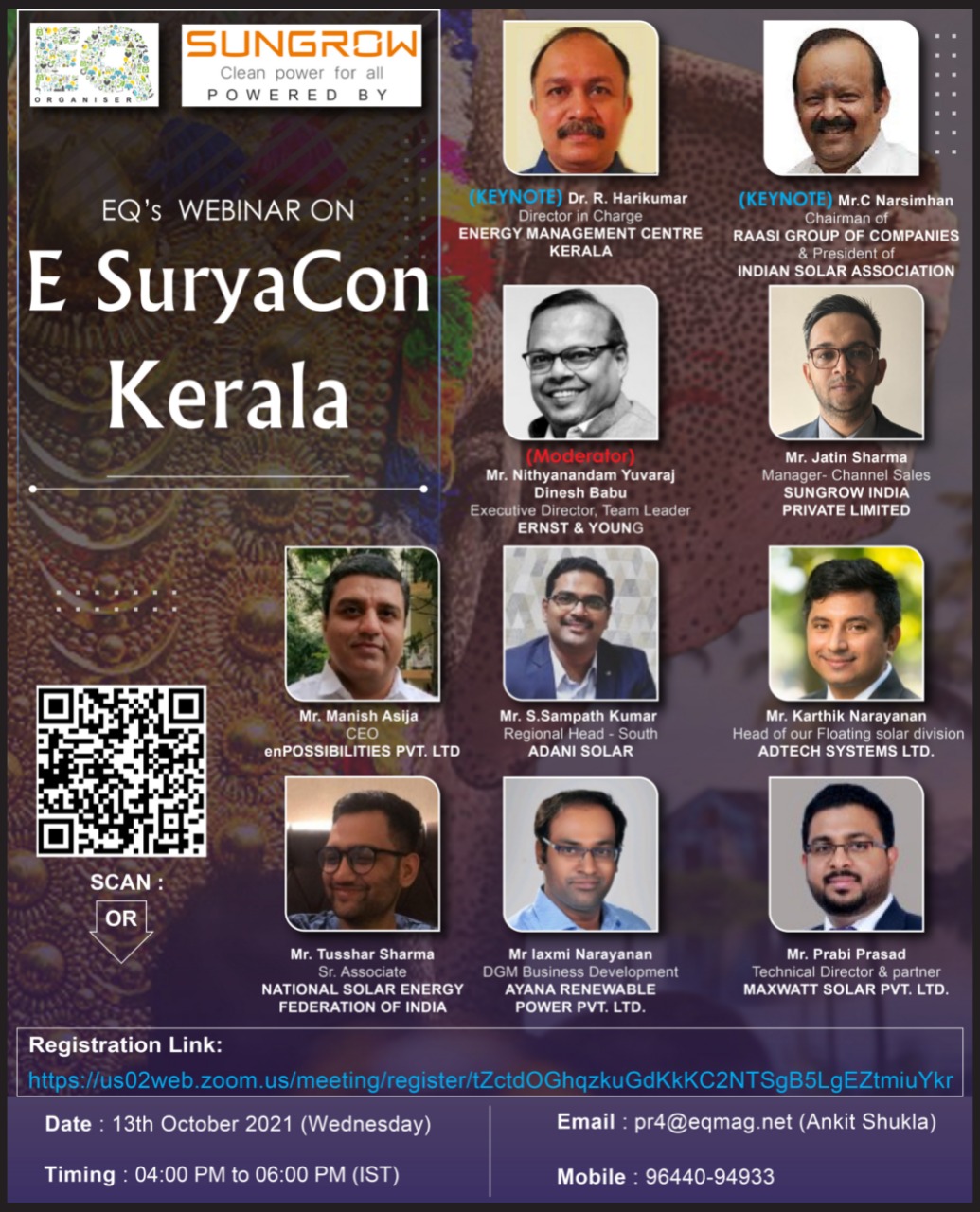 EQ Webinar on Kerala eSuryaCon Powered by SUNGROW On Wednesday October 13th From 4:00 PM Onwards…. Register Now !!!