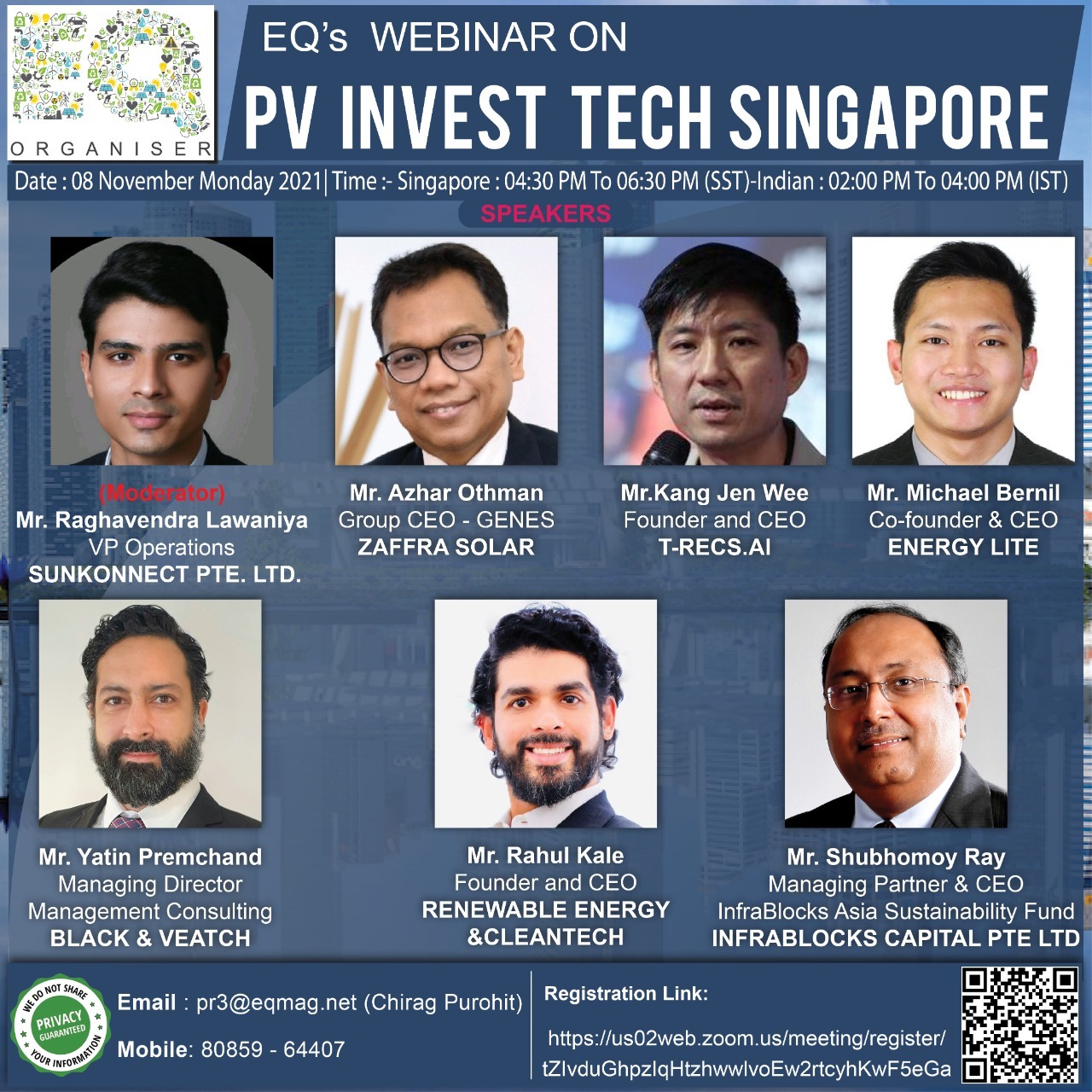 EQ Webinar on Singapore PV Invest Tech On Monday November 8th From 4:30 PM Onwards…. Register Now !!!