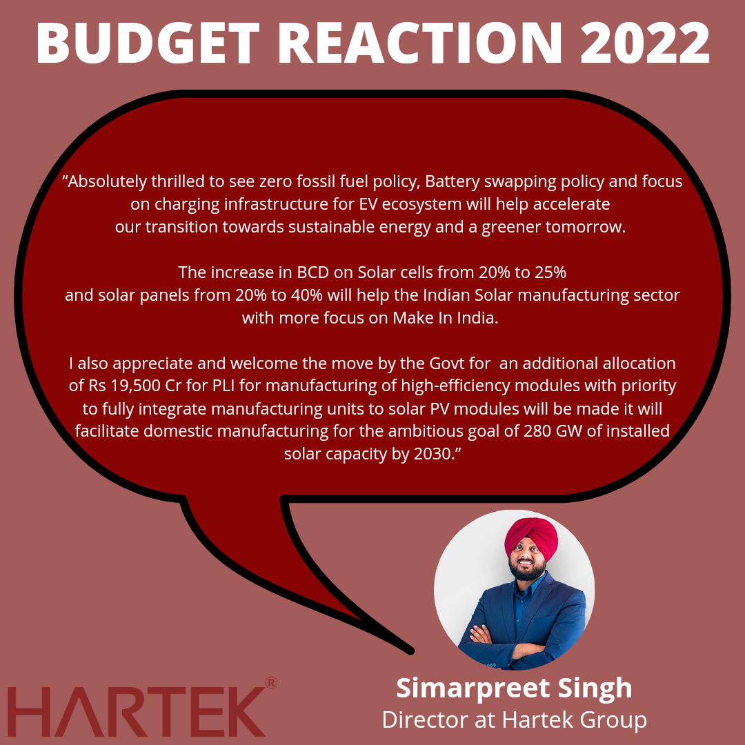 Post-Budget Quote by Mr. Simarpreet Singh – Director – Hartek Group  – EQ Mag Pro