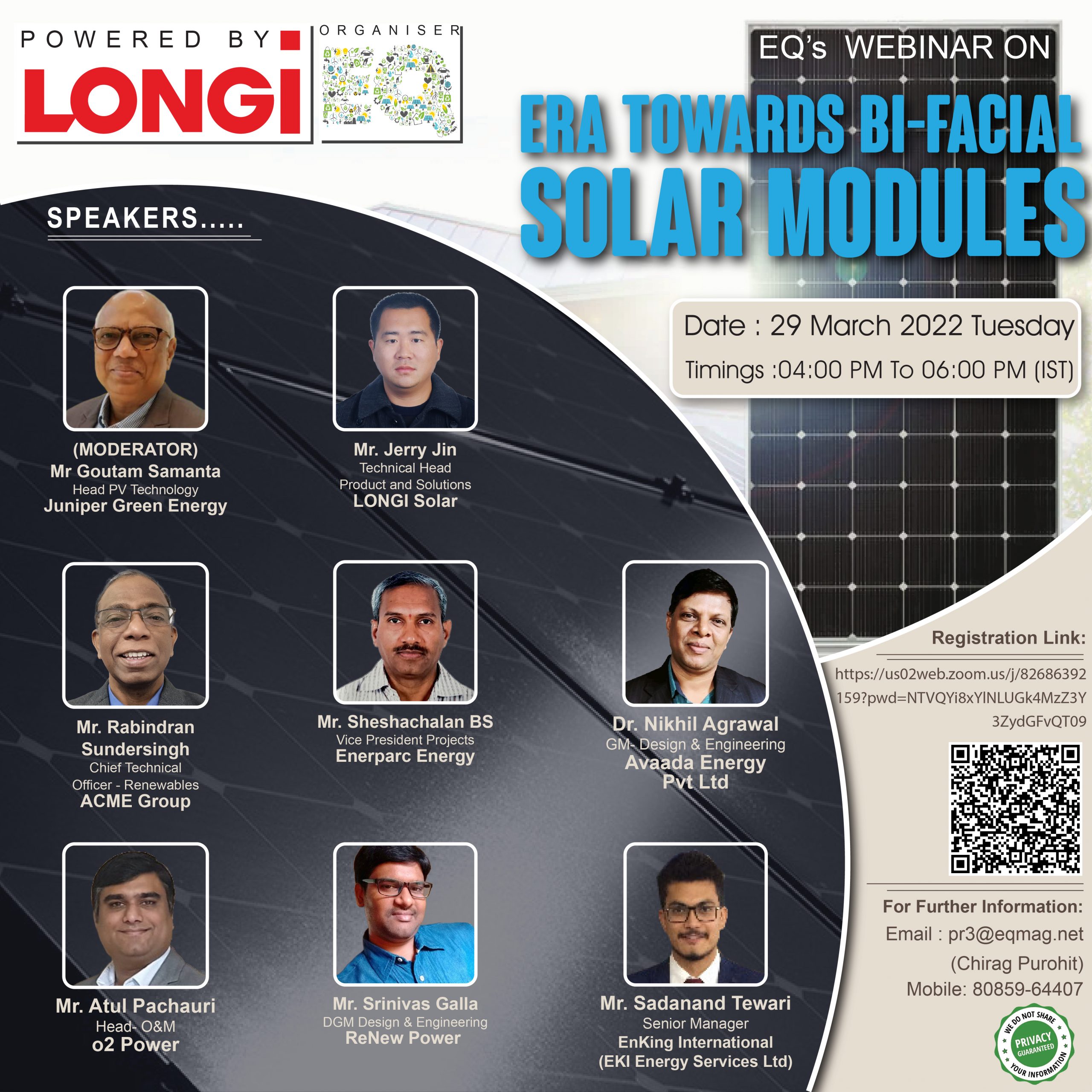 EQ Webinar on Era Towards Bi-Facial Solar Modules Powered by LONGi 29th March 2022 (Tuesday) 4:00 PM Onwards….Register Now!