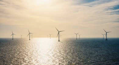 Wind turbines on the ocean.