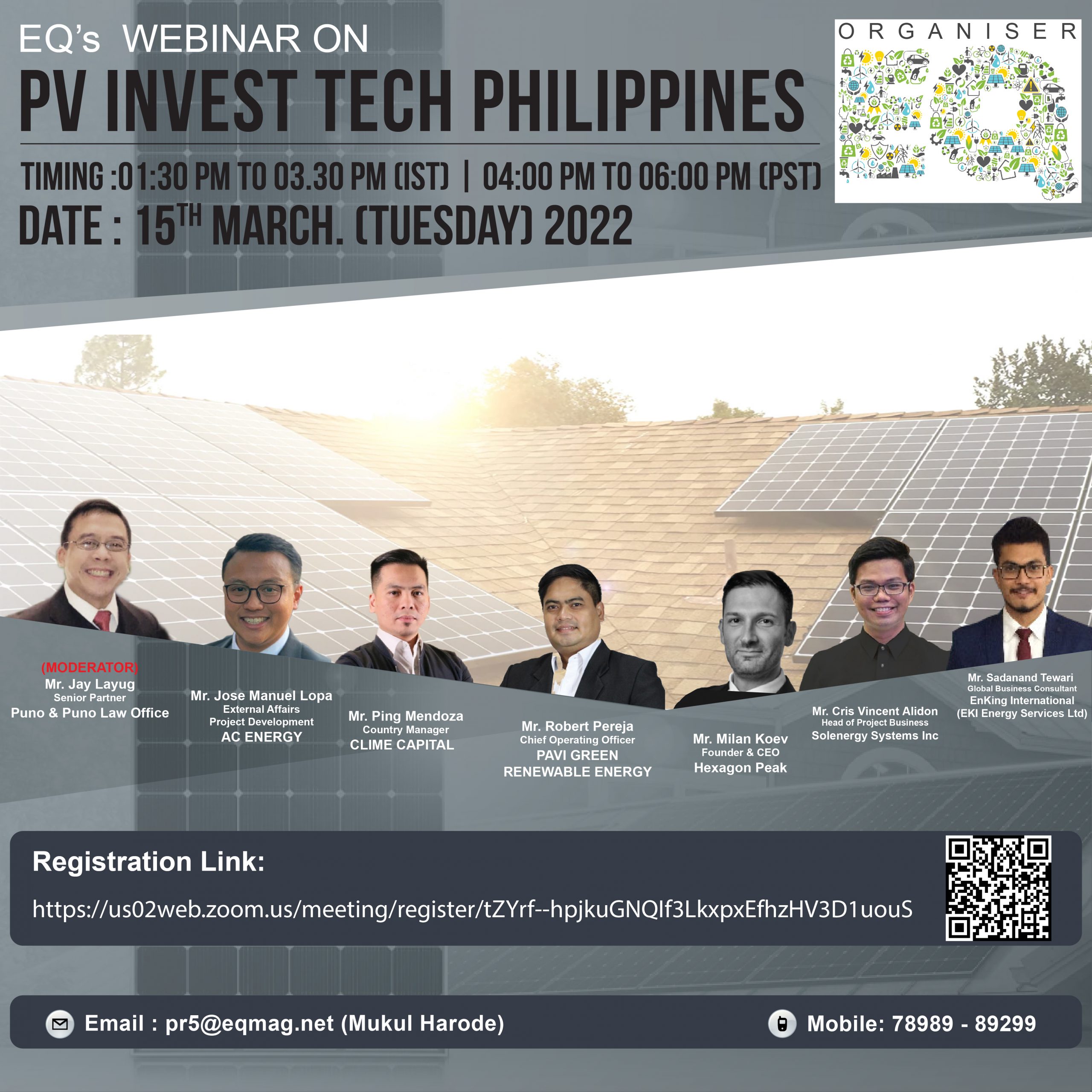 EQ Webinar on Philippines PV Invest Tech Webinar 15th March 2022 (Tuesday) 1:30 PM Onwards….Register Now !