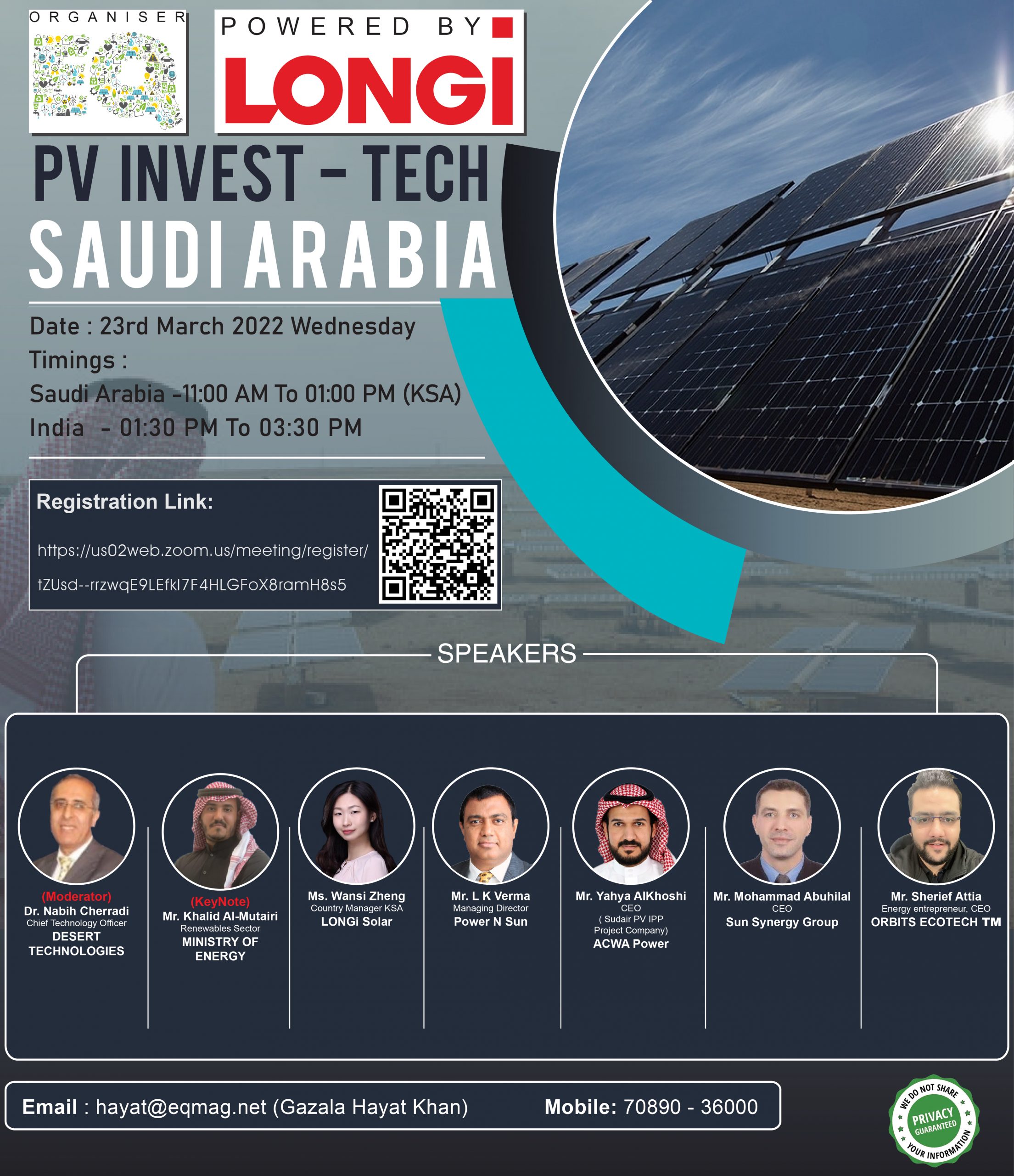 EQ Webinar on Saudi Arabia PV Invest Tech Powered by LONGi 23rd March 2022 (Wednesday) 1:30 PM Onwards….Register Now!