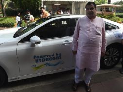 Gadkari arrives at Parliament in green hydrogen-fuelled car