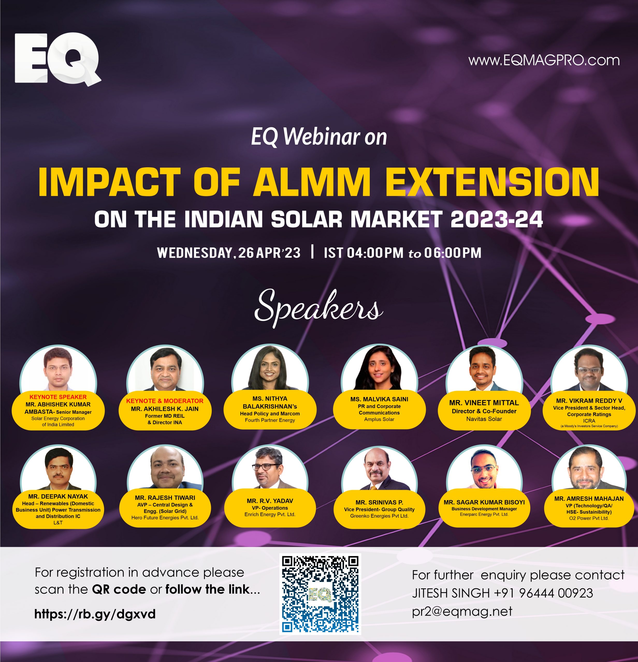 EQ Webinar on Impact of ALMM Extension on Indian Solar Market in 2023-24 is on 26th April 2023 (Wednesday) 4:00 PM Onwards….Register Now!