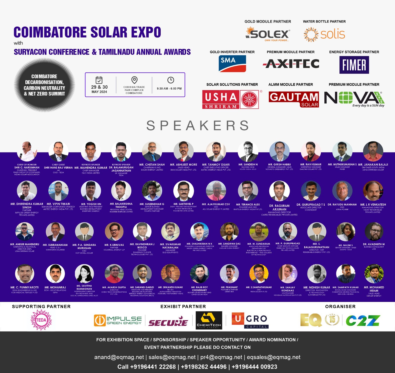 Coimbatore Solar & EV Expo + SuryaCon Conference Coimbatore + Annual Awards May 2024 + Coimbatore DeCarbonisation, Carbon Neutrality & Net Zero Summit