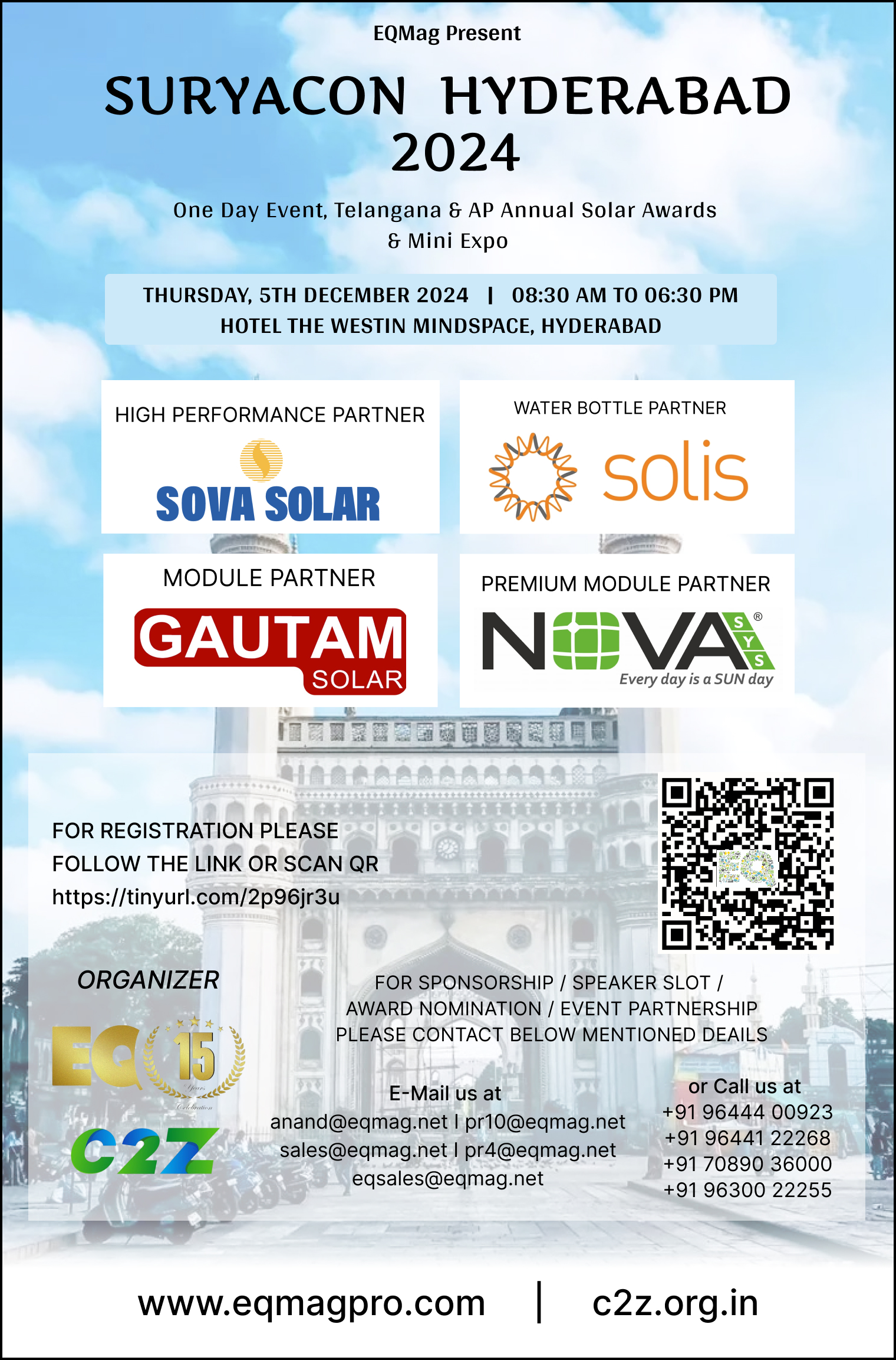 Hyderabad Solar Expo + SuryaCon Conference + Telangana & AP Annual Solar Awards Dec 2024 by EQMag & Hyderabad Sustainability, DeCarbonisation, Carbon Neutrality & Net Zero Summit