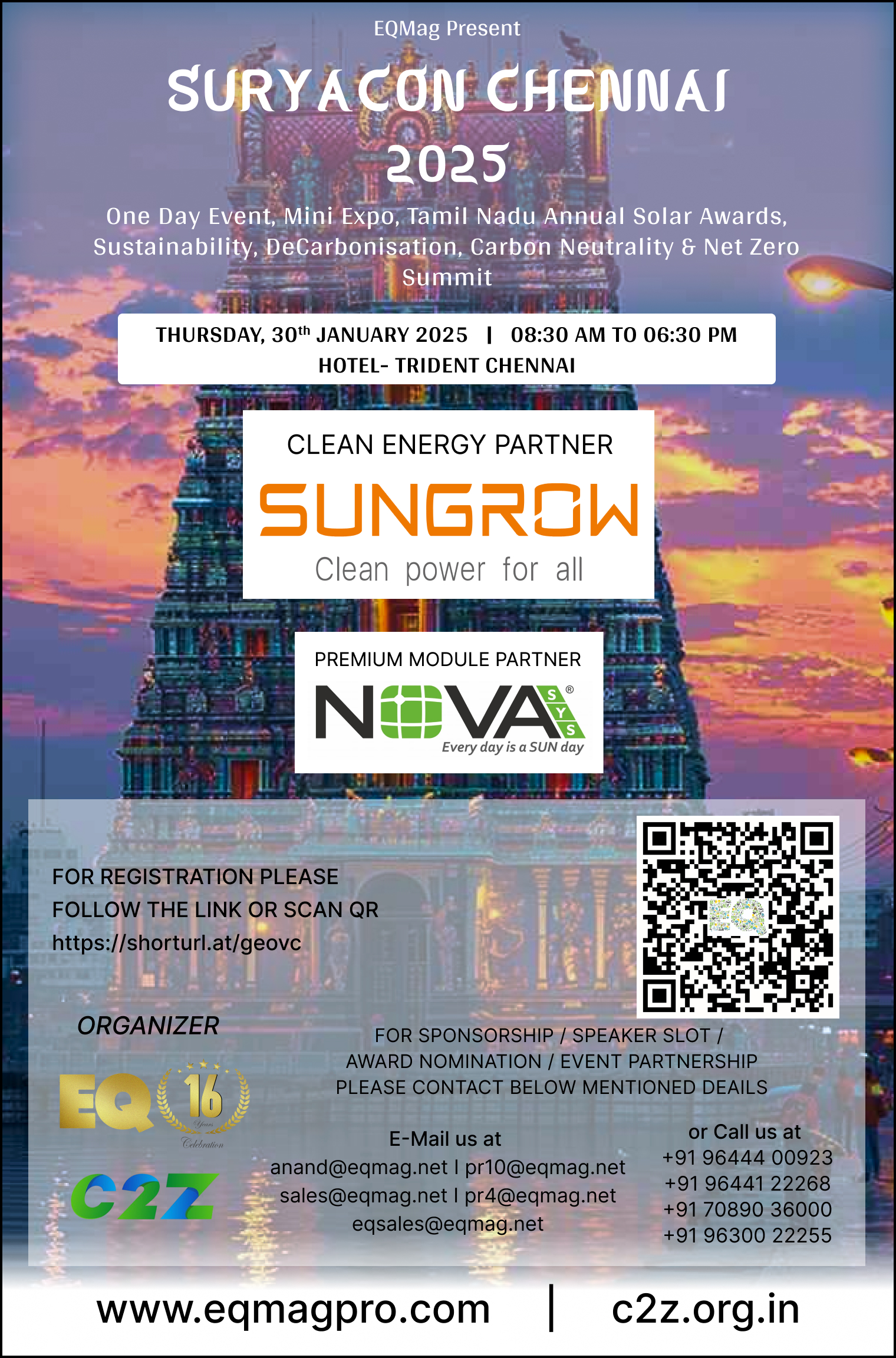 Chennai SuryaCon + Solar Expo + Tamil Nadu Annual Solar Awards by EQMag at The Trident & Chennai Sustainability, DeCarbonisation, Carbon Neutrality & Net Zero Summit